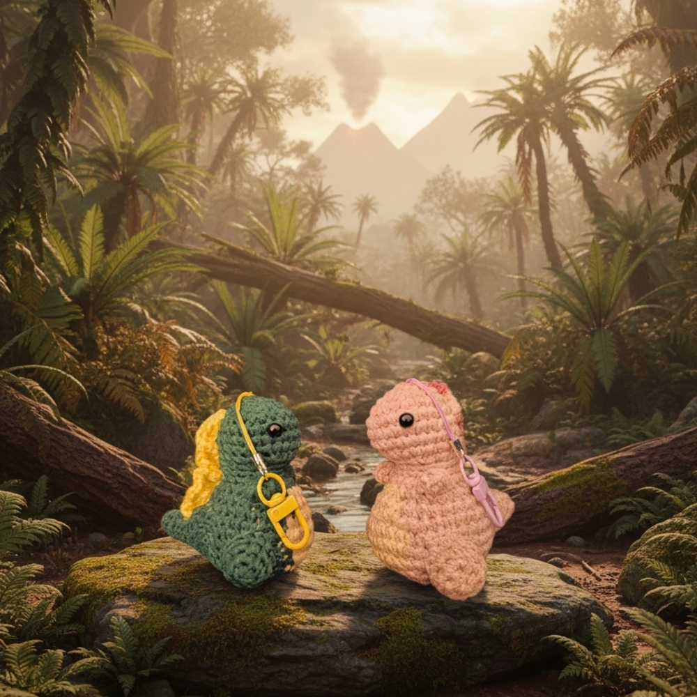 Handmade Green and Pink Dinosaur Reptile Toys